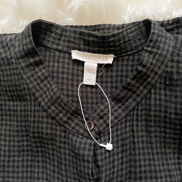 NEW Eileen Fisher Seaweed Linen Mandarin Collar Sleeveless Pleated Midi Dress - Picture 5 of 6